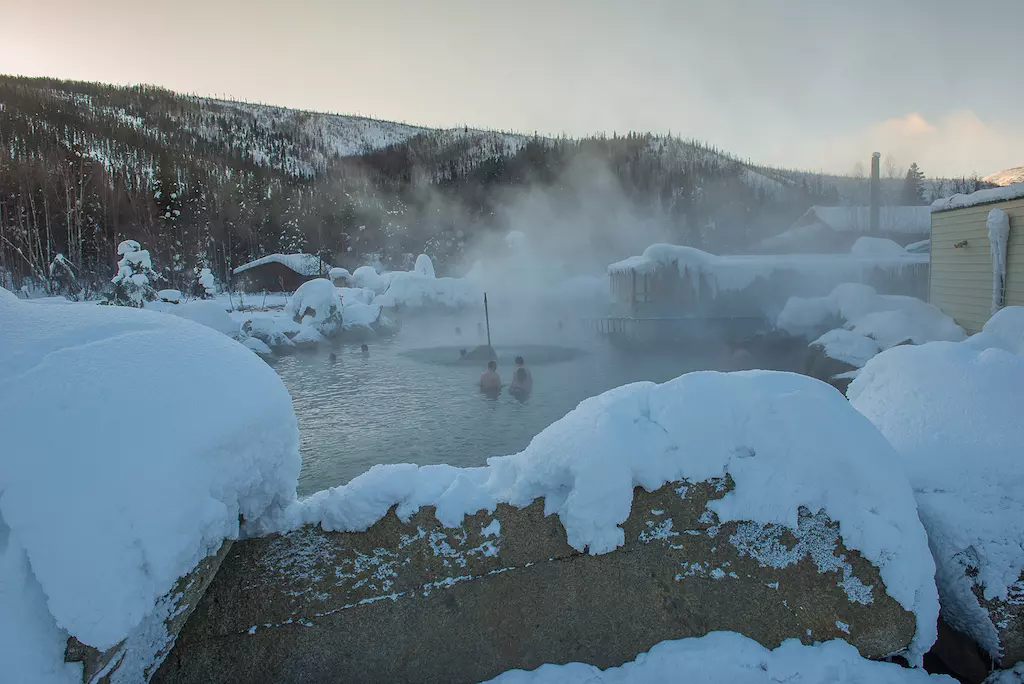 Chena Hot Spring on the top of mountain in Alaska during winter