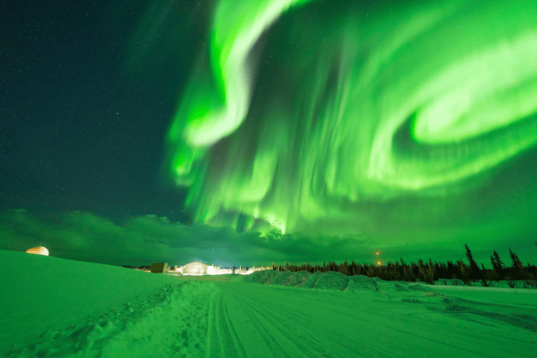 Aurora over snow in Alaska