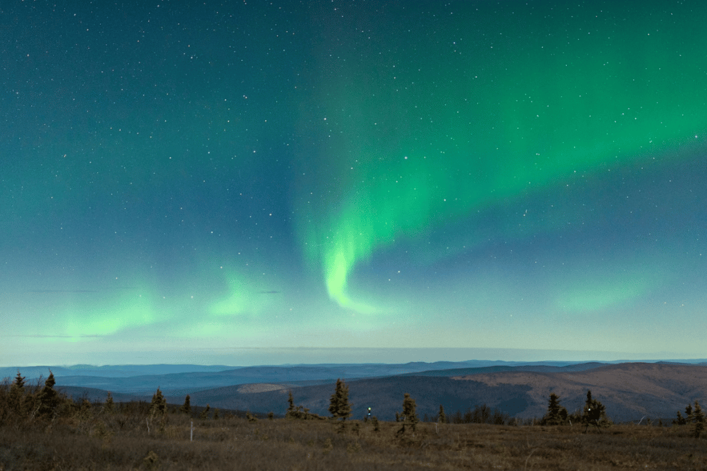 Aurora over tundra