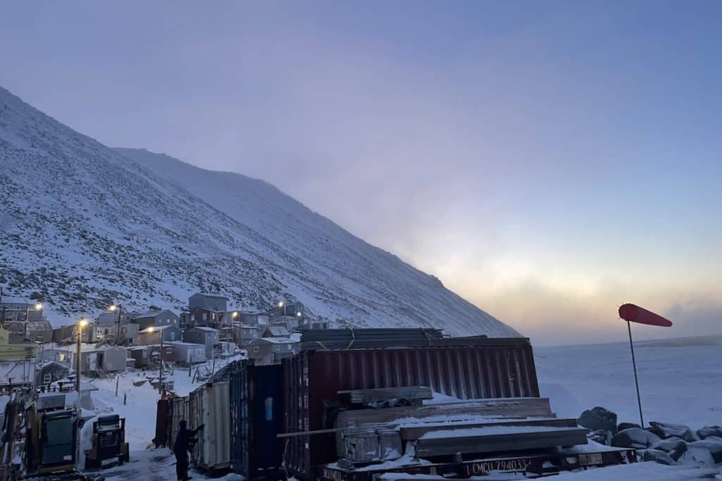 Looking back over a winter landscape on Little Diomede Alaska