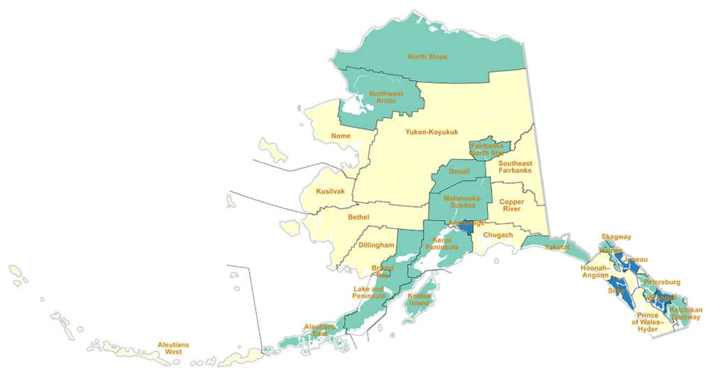 Alaska boroughs and census areas 2019